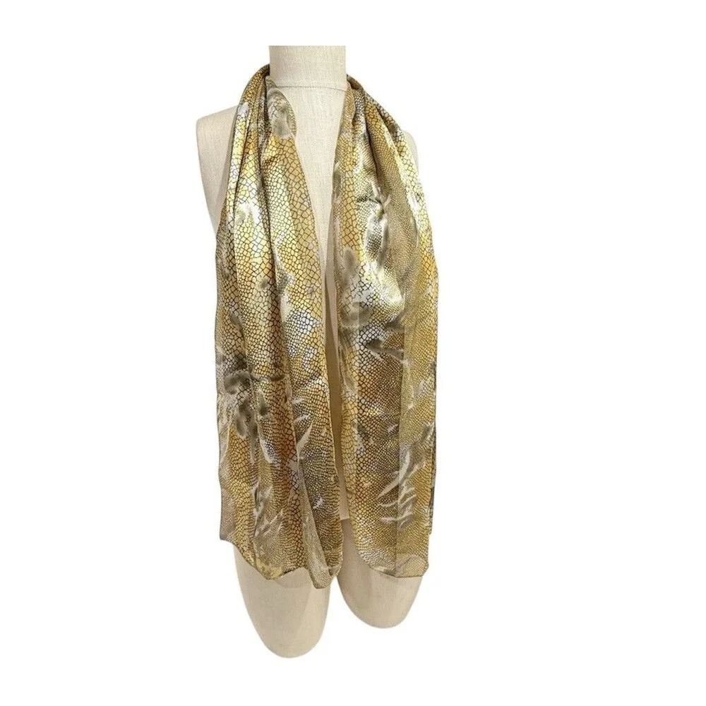 Women’s Snake Print Scarf Sheer Lightweight Gold Black Gray Animal Print Wrap
